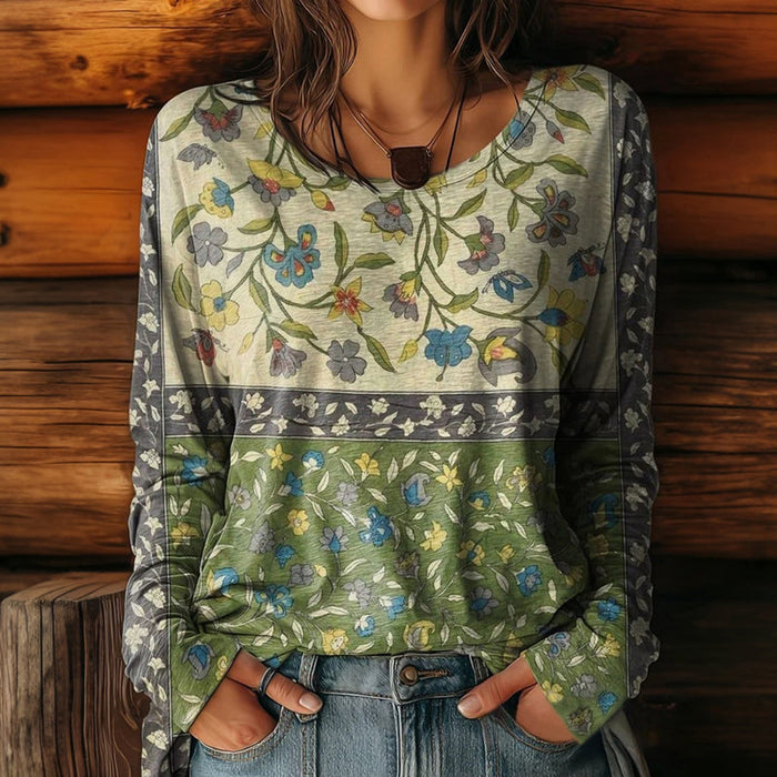 T-Shirt Mit Farbblock-Blumenmuster