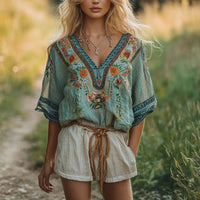 Vintage-Bluse Mit Blumendruck