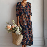 【Lange Ärmel】Vintage-Kleid Im Ethnischen Stil