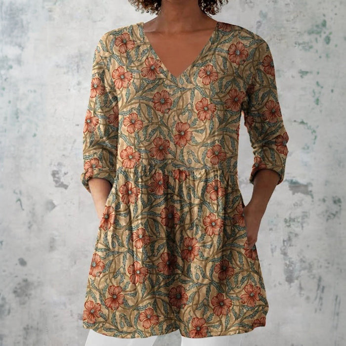【Lange Ärmel】Vintage-Bluse Mit Blumendruck