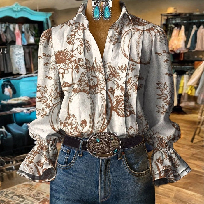 Vintage-Bluse Mit Blumendruck