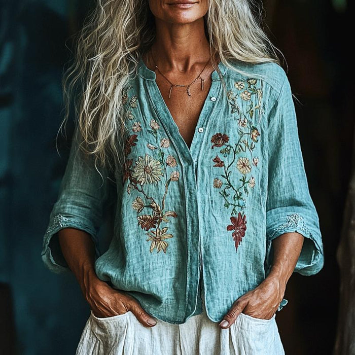 【Lange Ärmel】Vintage-Bluse Mit Blumendruck