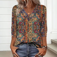 【Lange Ärmel】Vintage-T-Shirt Mit Ethno-Print