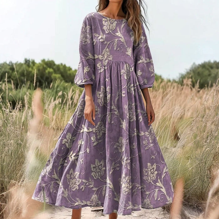 【Lange Ärmel】Vintage-Kleid Mit Blumendruck
