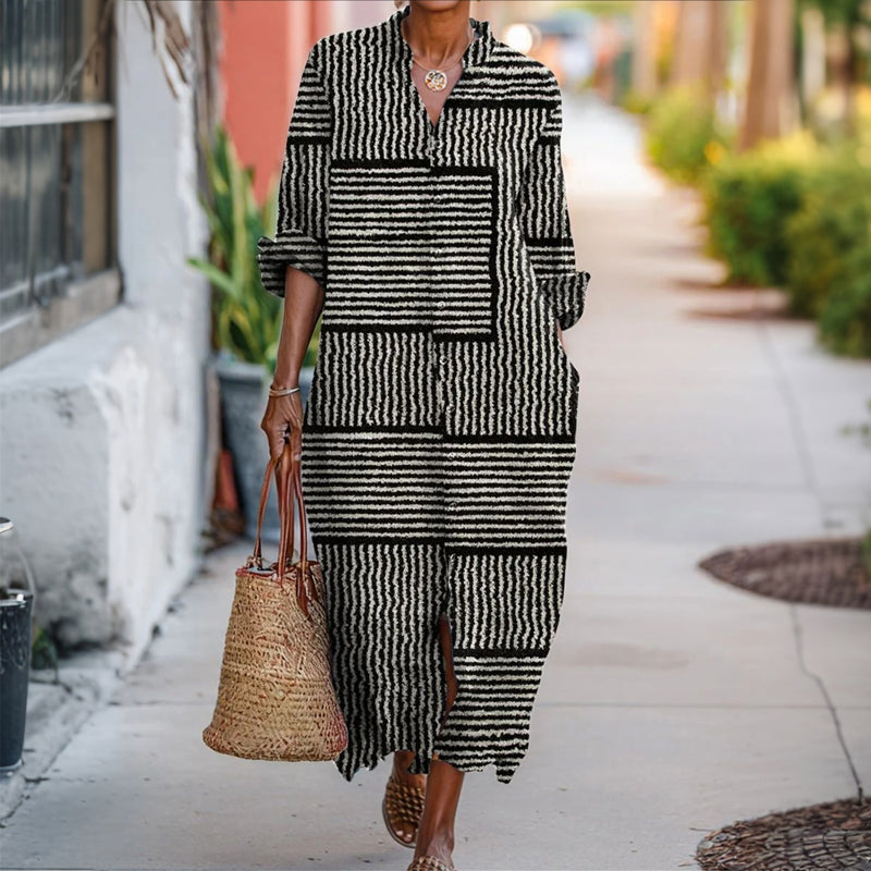 【Lange Ärmel】Lässiges Gestreiftes Kleid