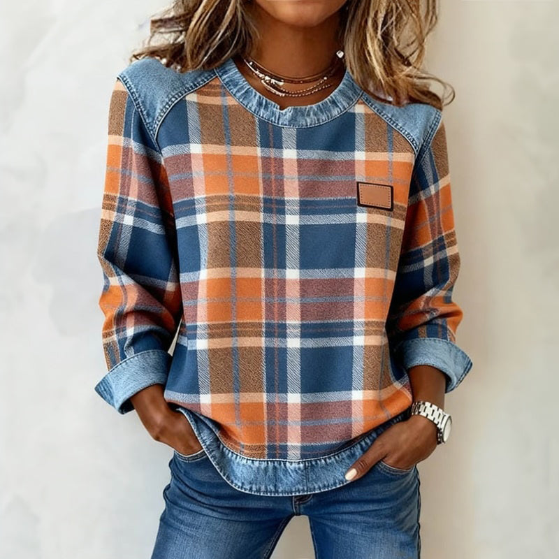Vintage-Bluse Im Patchwork-Stil Mit Karomuster