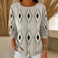 【Lange Ärmel】Vintage-T-Shirt Mit Geometrischem Print