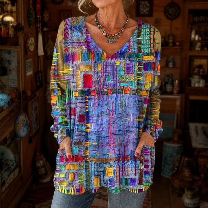 Vintage-Bluse In Bunten Farben