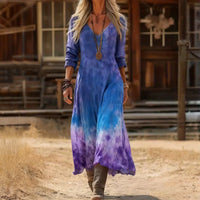 【Lange Ärmel】Vintage-Kleid Mit Farbverlauf