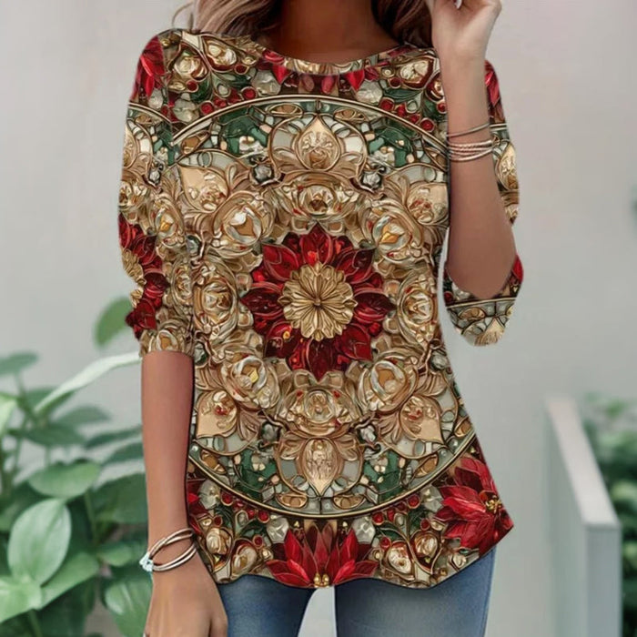 【Lange Ärmel】Vintage-T-Shirt Mit Blumendruck