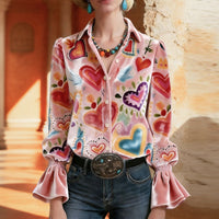 Vintage Bluse Mit Herzmuster