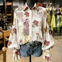 Vintage-Bluse Mit Blumendruck