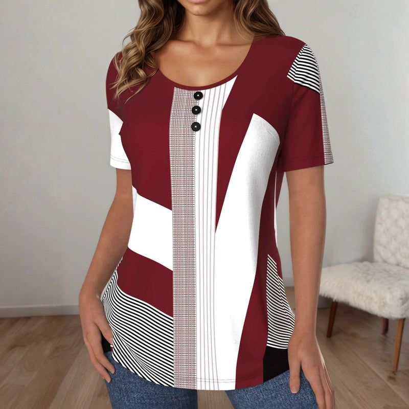 Gestreiftes T-Shirt Mit Farbblock