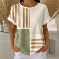 Gestreiftes T-Shirt Mit Farbblock