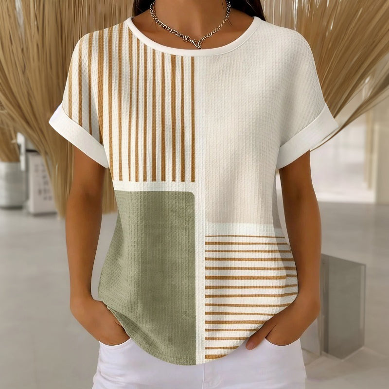 Gestreiftes T-Shirt Mit Farbblock