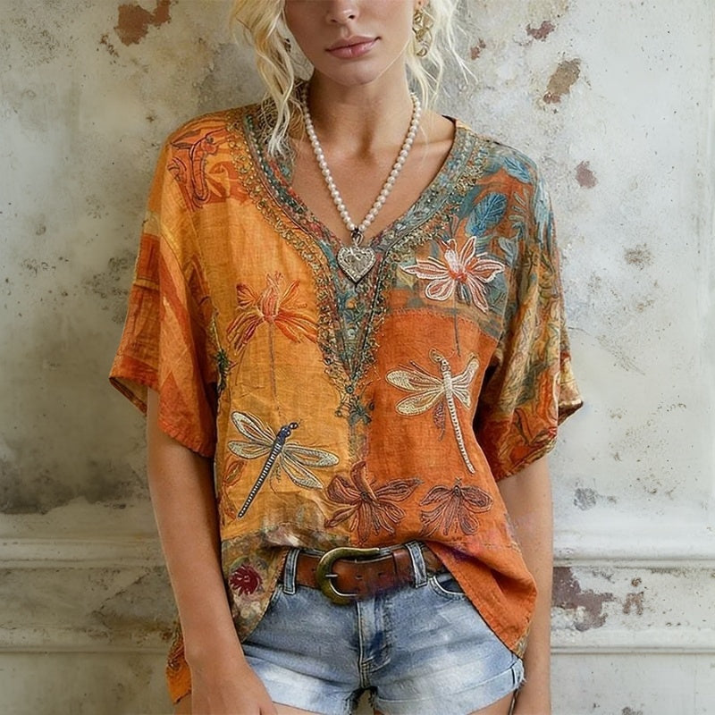 Vintage-Bluse Mit Libellenmuster