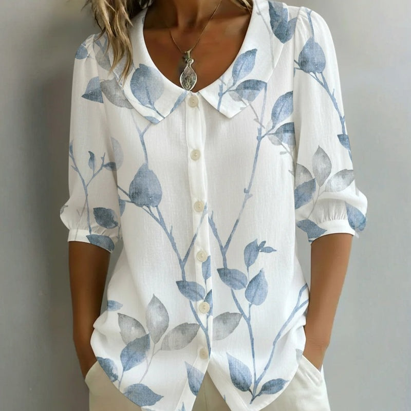 Lässige Bluse Mit Blättermuster