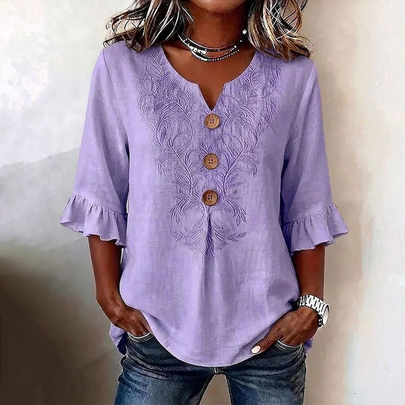 Vintage-Bluse Mit Blattdruck