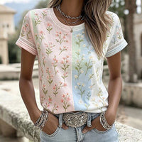 T-Shirt Mit Blumenmuster Und Farbblock-Design