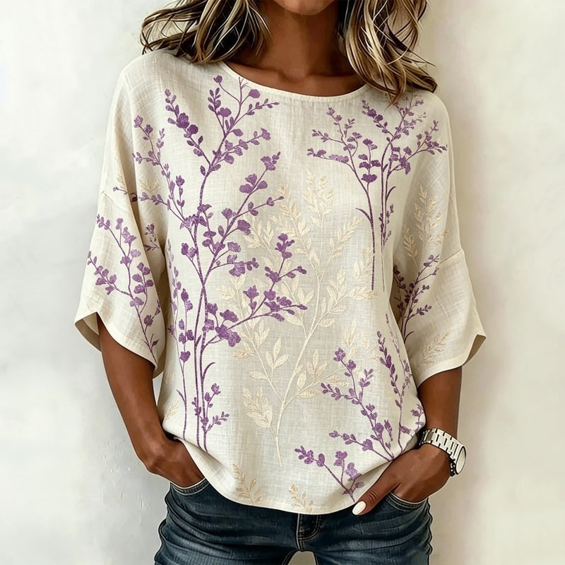 Vintage-Bluse Mit Blattdruck