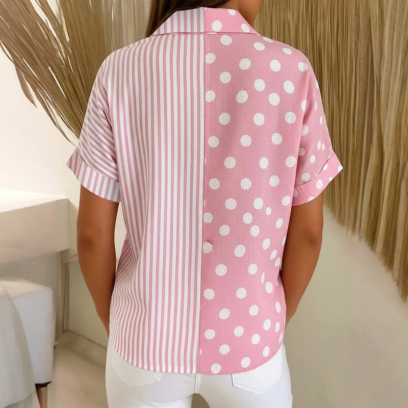 Lässige Bluse Mit Polka-Dots Und Streifen