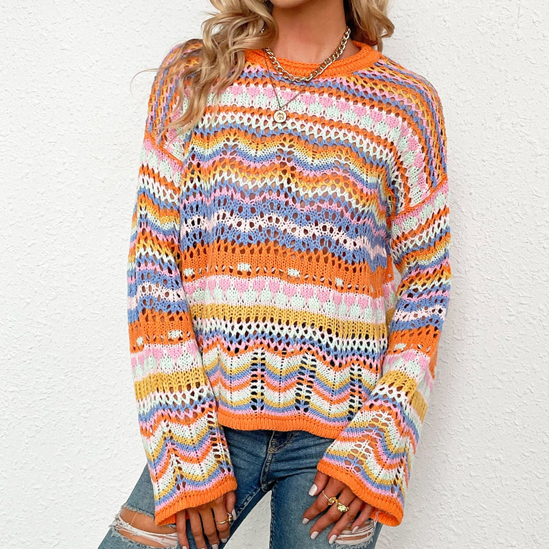 Bunt Gestreifter Strickpullover