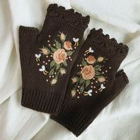 Warme Handschuhe Mit Blumenstickerei