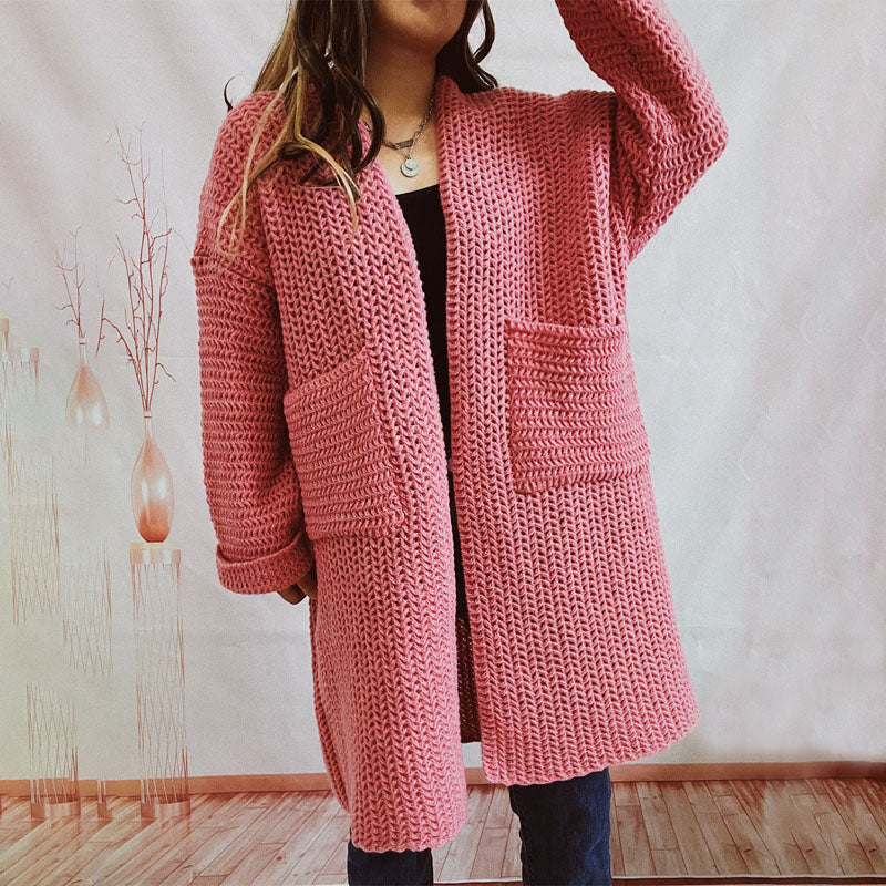 Lässige Einfarbige Strickjacke