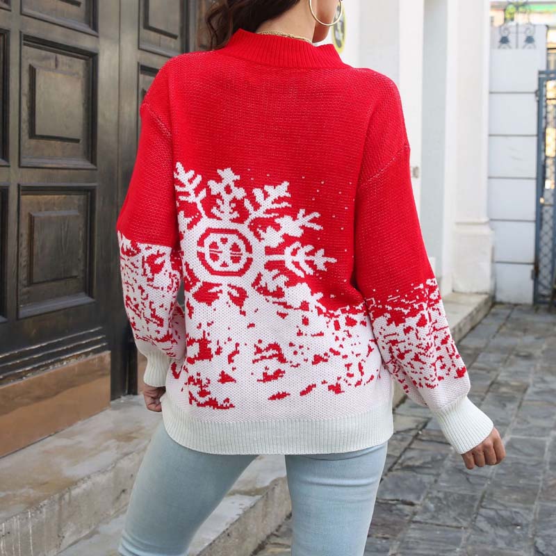 Schneeflocken-Jacquard-Weihnachtspullover