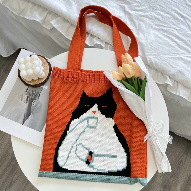 Gestrickte Tasche Mit Cartoon-Katze