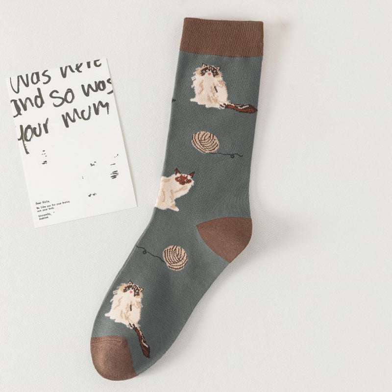 Vintage-Socken Mit Katzen-Print