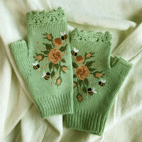 Warme Handschuhe Mit Blumenstickerei