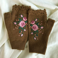 Warme Handschuhe Mit Blumenstickerei