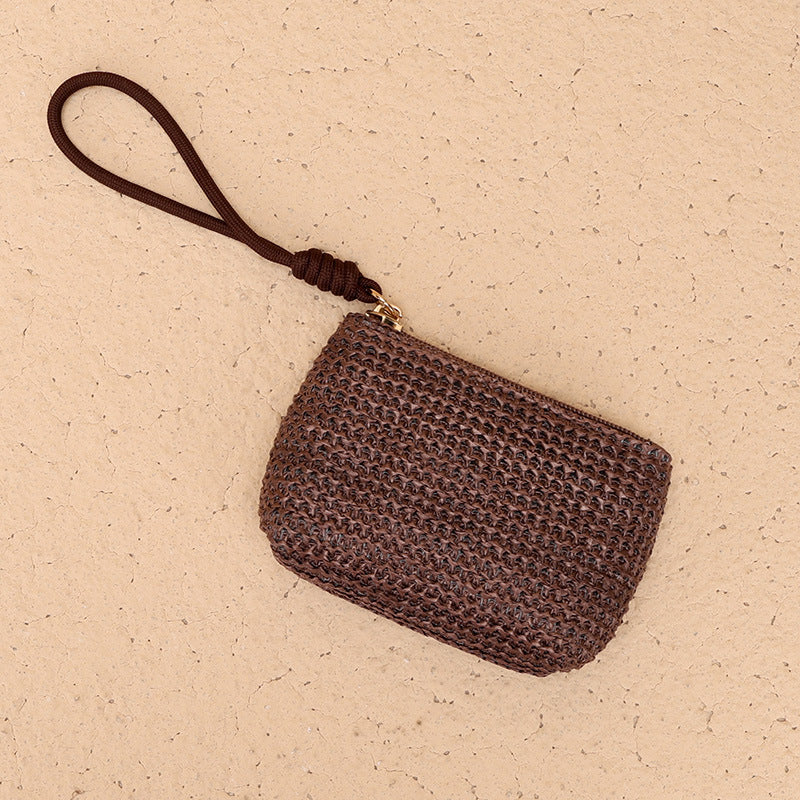 Vintage Stroh-Münzgeldbörse