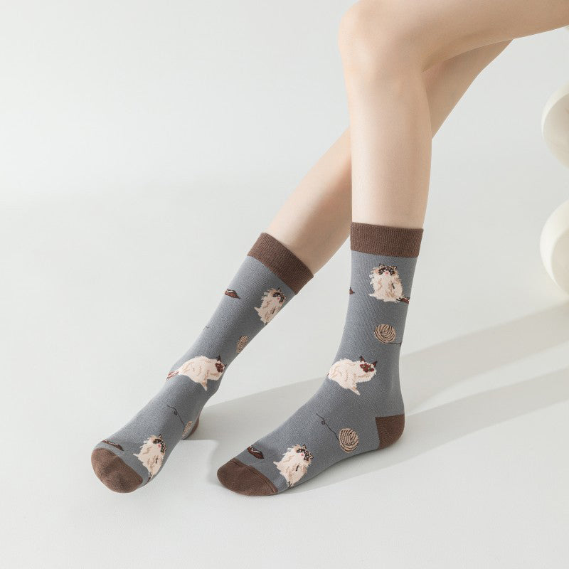 Vintage-Socken Mit Katzen-Print