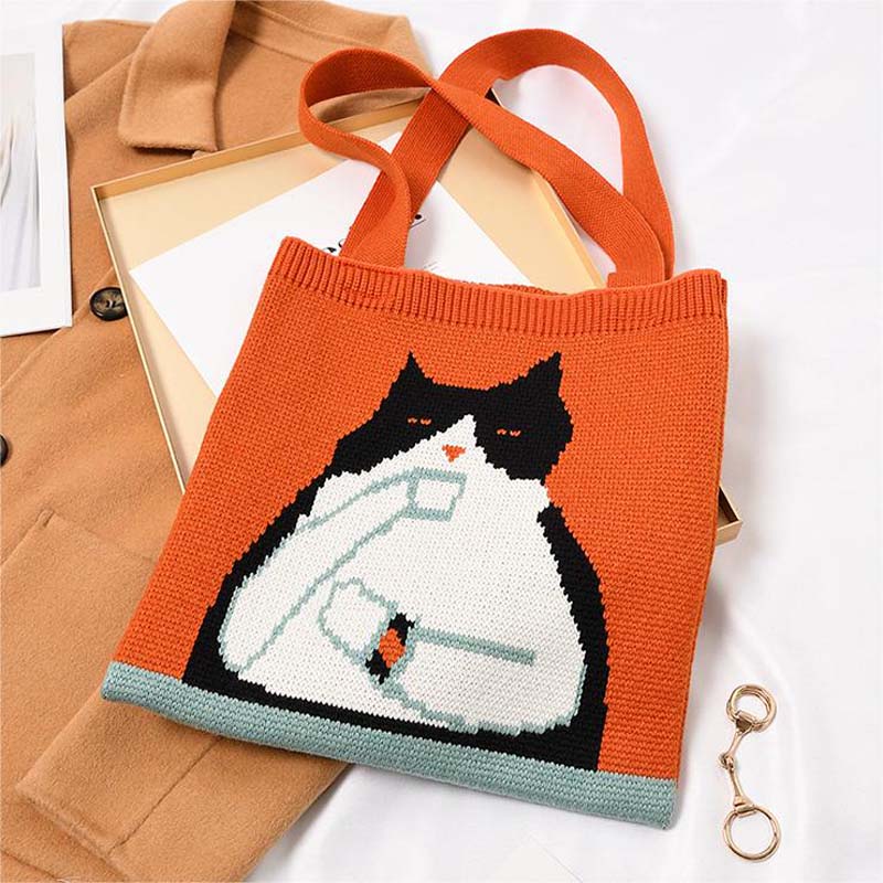 Gestrickte Tasche Mit Cartoon-Katze