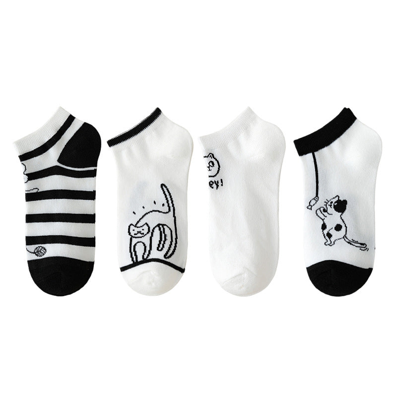 Set Mit 4 Paar Socken Mit Katzenmotiv