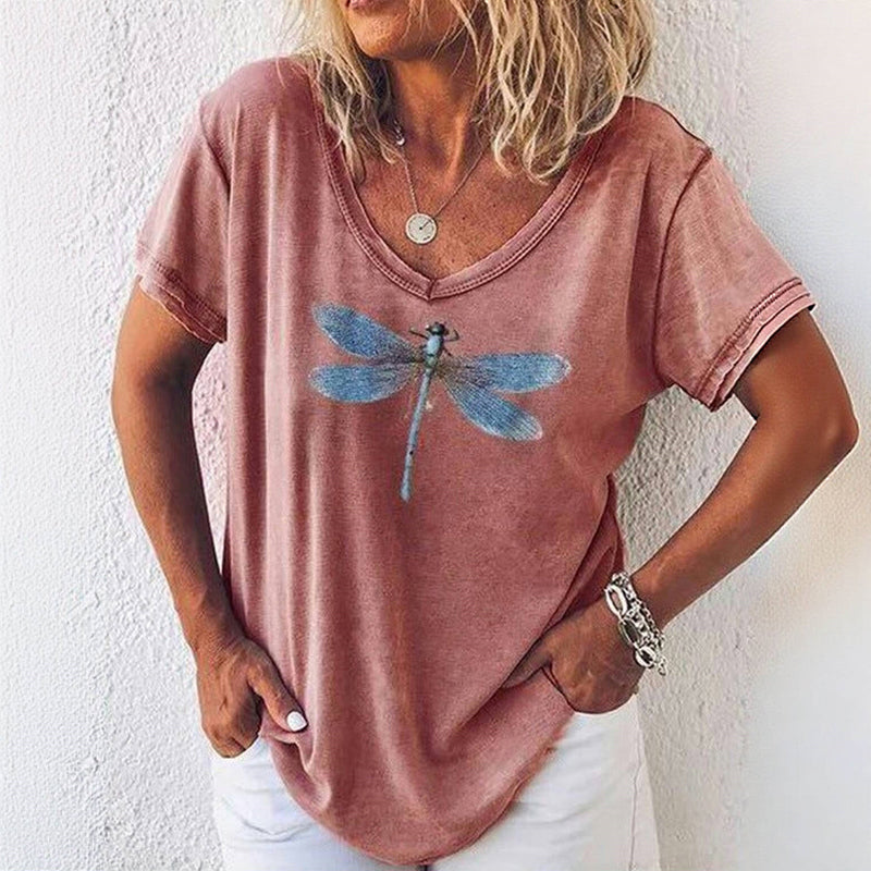 Lässiges T-Shirt Mit Libellen-Print