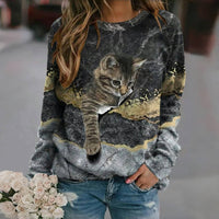 Vintage-Sweatshirt Mit Katzen-Print