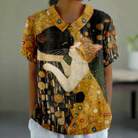 Vintage Bluse Mit Katzen-Print