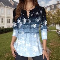 【Lange Ärmel】Bluse Mit Schneeflocken-Farbverlauf