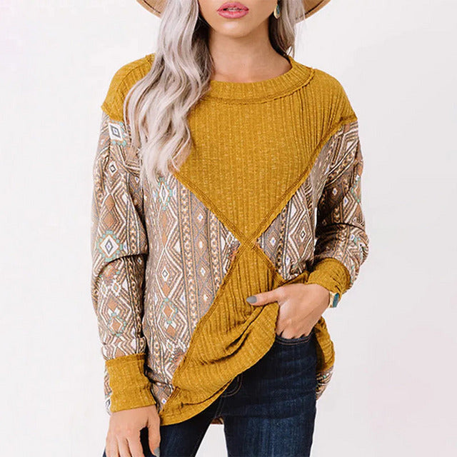Patchwork-T-Shirt Mit Geometrischem Aufdruck