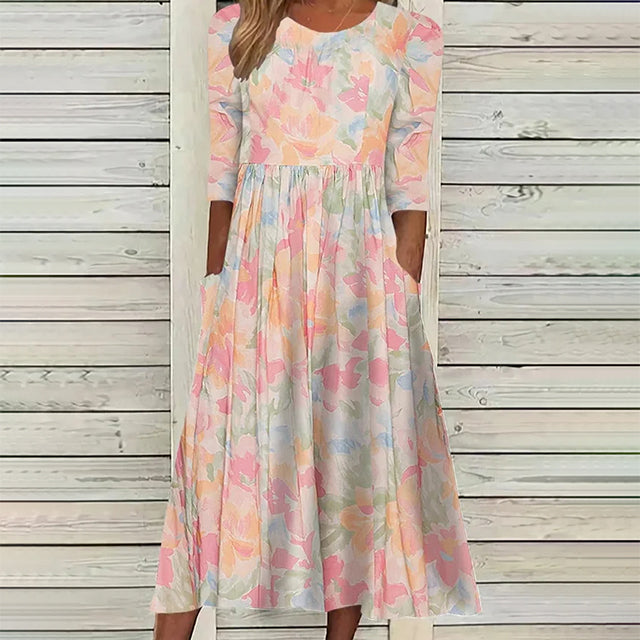 Blumiges Freizeitkleid Mit Seitentaschen