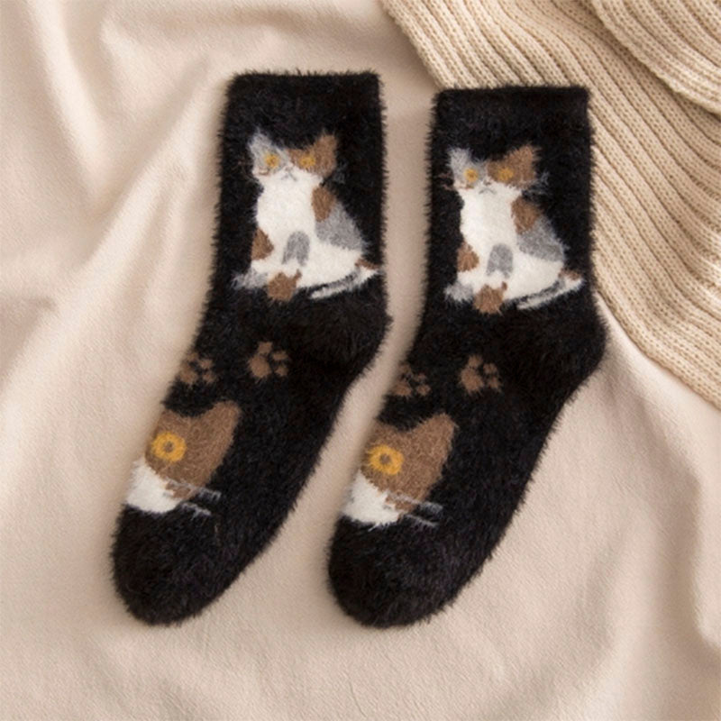 Plüschsocken Mit Katzenmuster