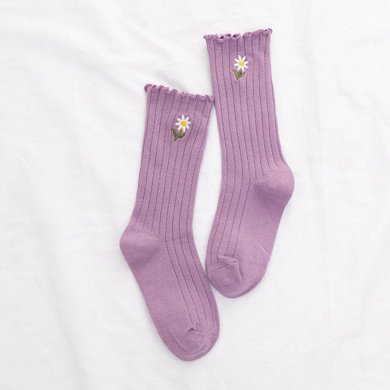 Lässige Socken Mit Blumenstickerei