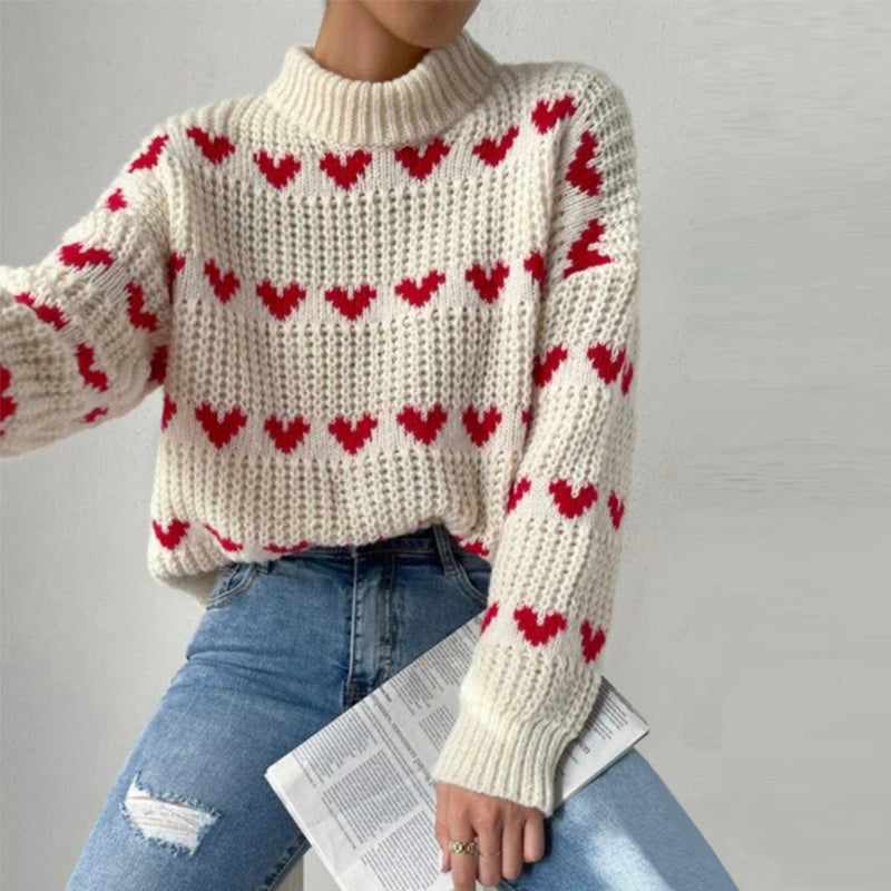 Lässiger Herzstrickpullover