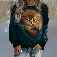 Sweatshirt Mit Kreativem Katzenmuster