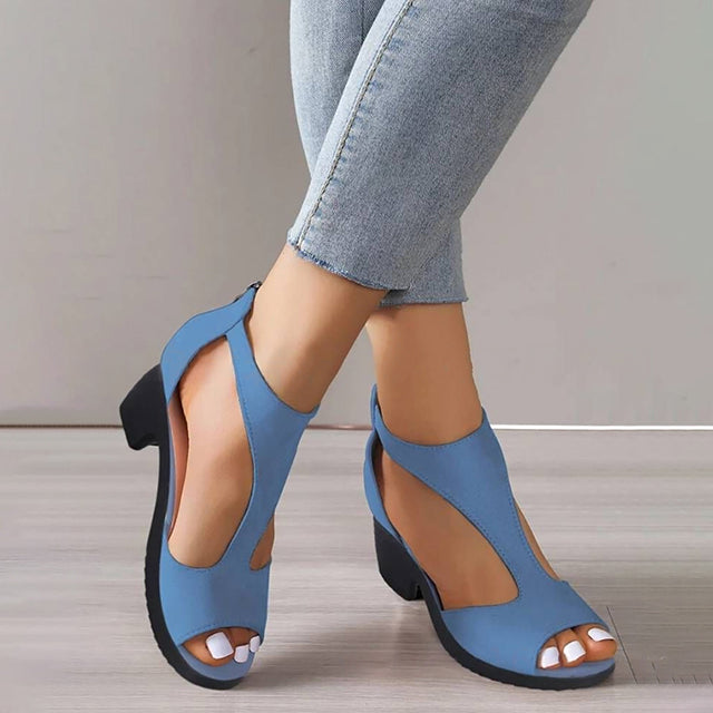 Peeptoe-Sandalen Mit Klobiger Absatz