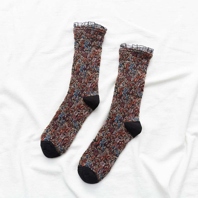 Vintage Blumen-Jacquard-Socken