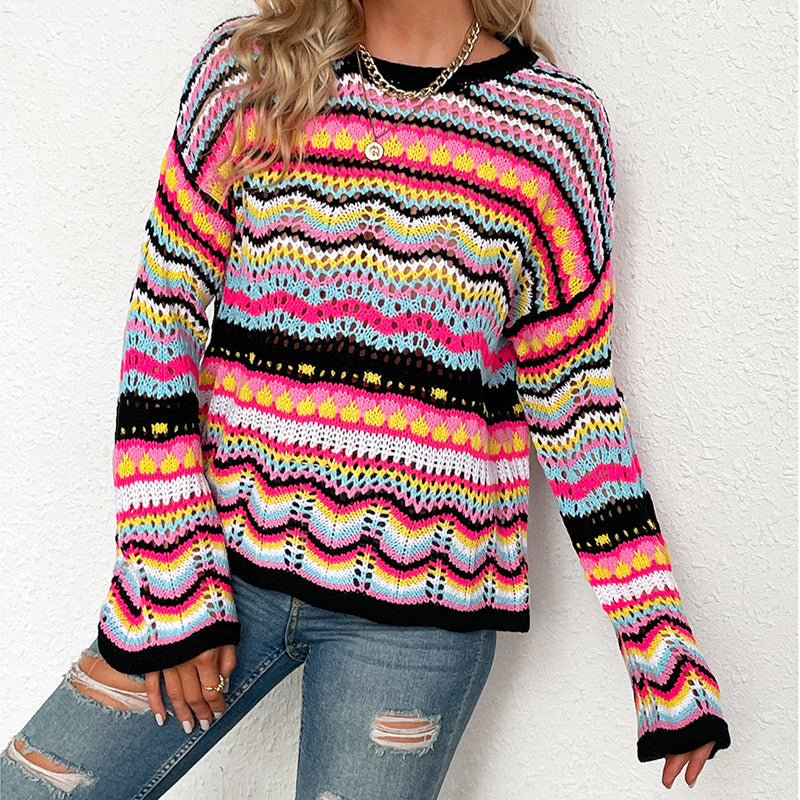 Bunt Gestreifter Strickpullover